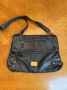 Anne Klein Black Pebbled Leather Crossbody Shoulder Bag